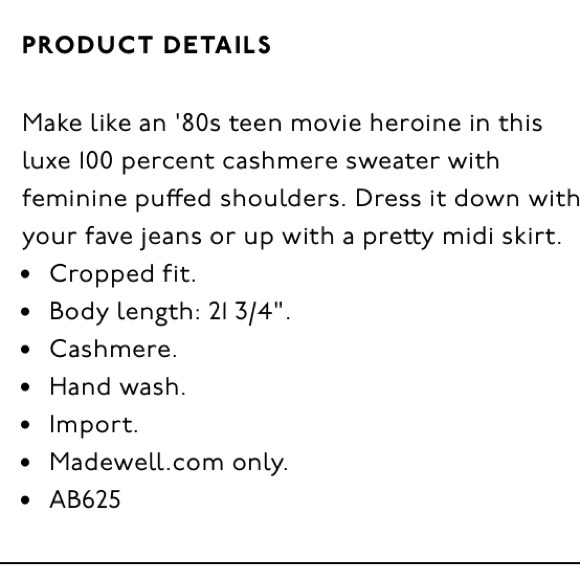 Madewell Cashmere Shoulder Puff Sweater - Picture 5 of 6